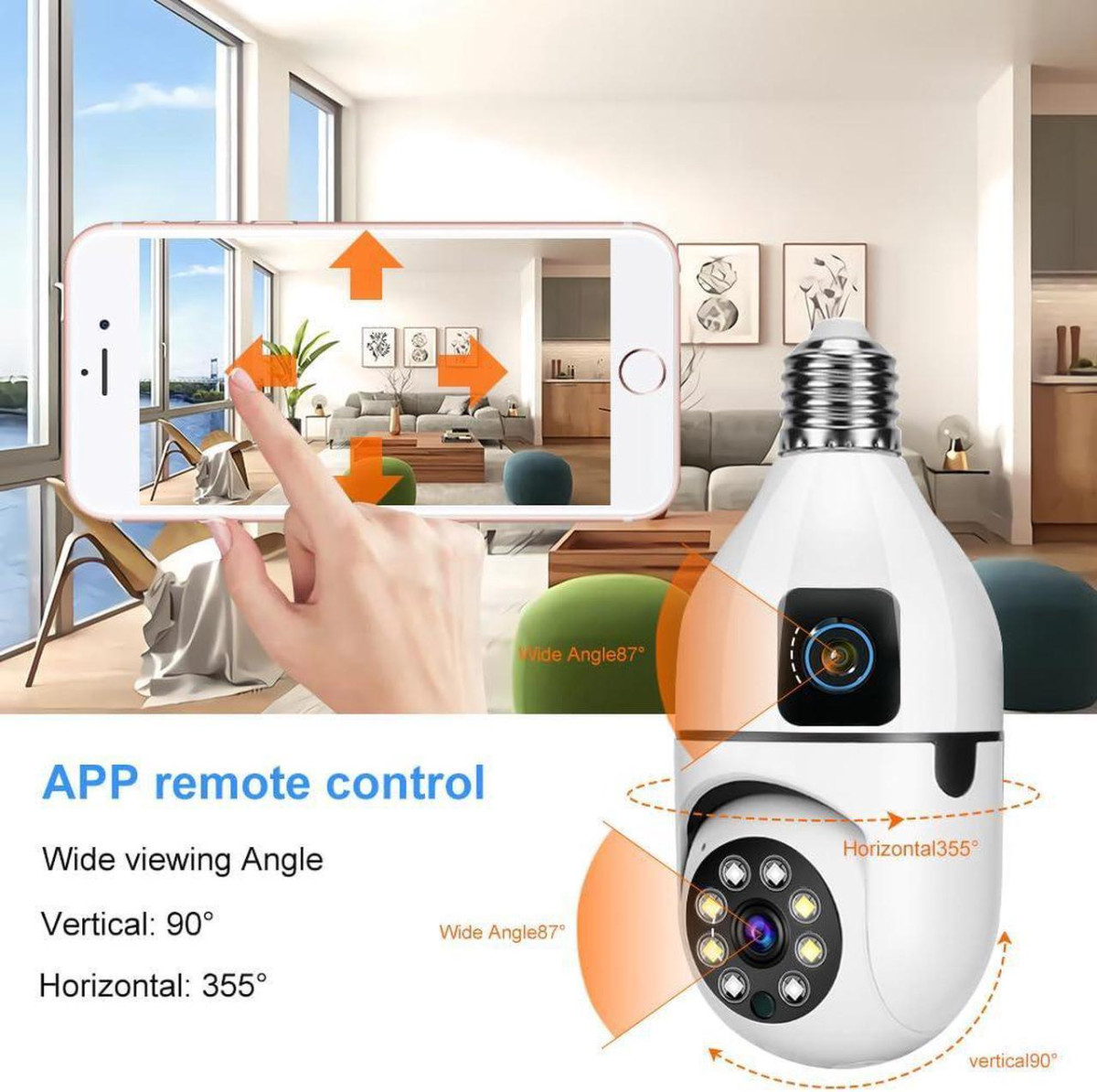 4MP (2MP+2MP) Dual Lens 1080P HD WiFi Bulb Camera – 360° Smart Home Security IP Camera | Motion Tracking | Night Vision | Two-Way Audio | Free Bulb Holder