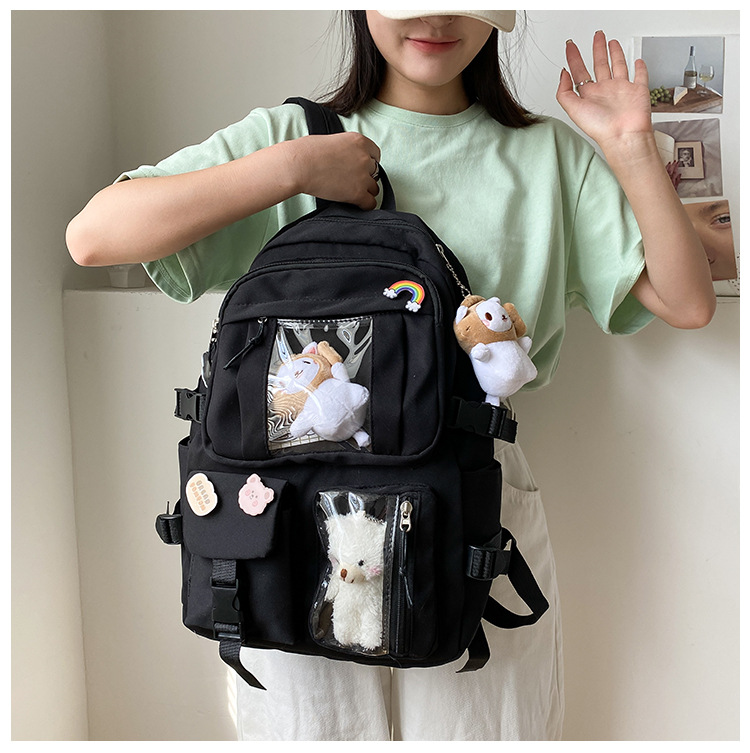 Kawaii Aesthetic Canvas Backpack - Cute School & Travel Book Bag for Teen Girls (Large Capacity)