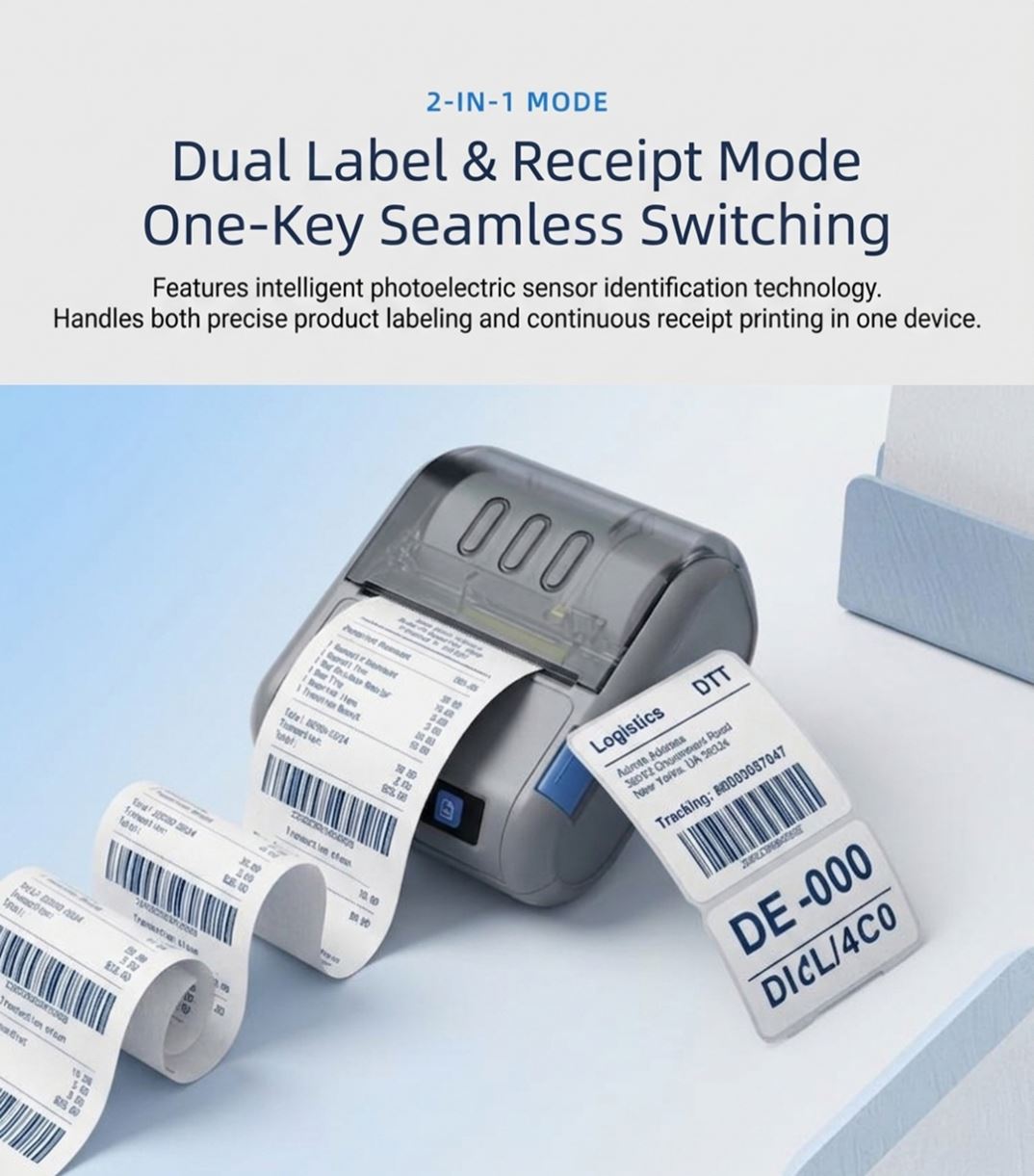 80mm Portable rechargeable Thermal Printer | convenient for label, sticker, and receipt printing | connects via Bluetooth or USB | supports Android, iOS, and Windows
