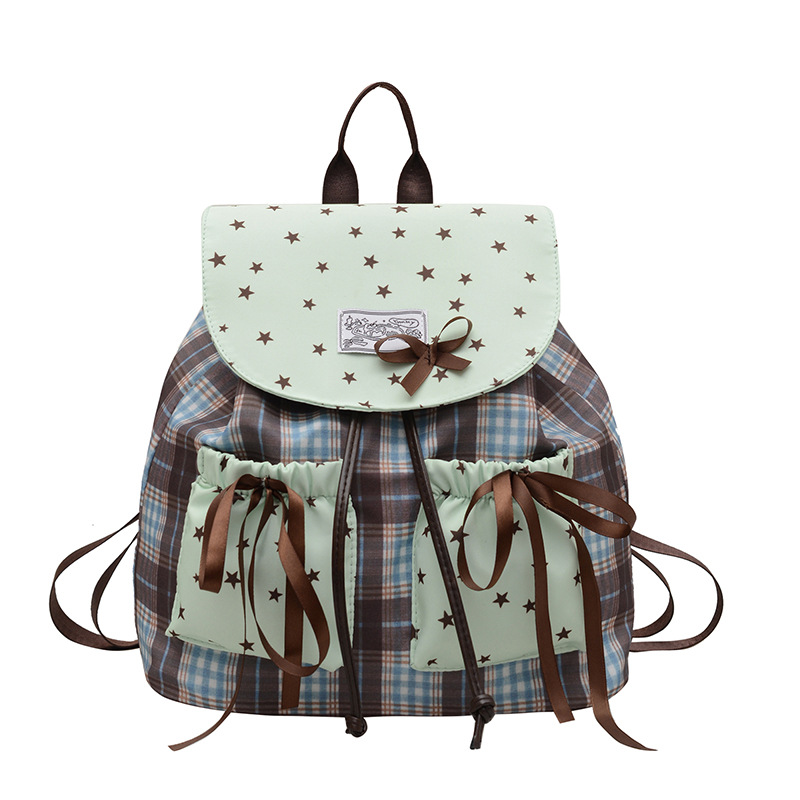 Korean Style Trendy Ins Nylon Breathable Backpack for Women - Large Capacity Plaid school and Travel Bag