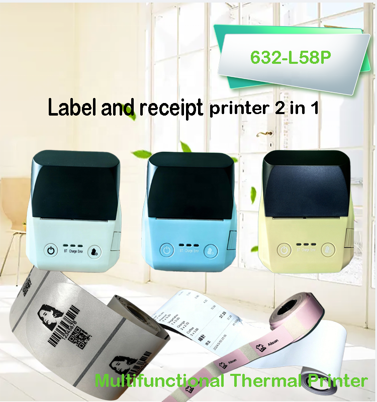 All-in-one 58 mm thermal POS and label printer supports Bluetooth and USB and is compatible with Android, iOS, and Windows. Ideal for supermarkets and retail stores. Support for bill/cash memo/QR code/barcode.