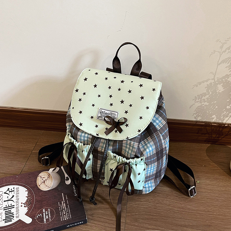 Korean Style Trendy Ins Nylon Breathable Backpack for Women - Large Capacity Plaid school and Travel Bag