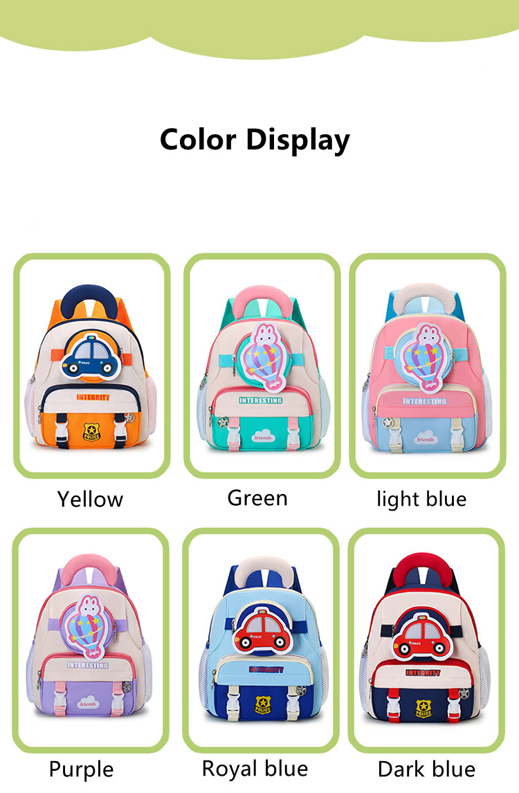 Lightweight Nylon Kids Cartoon Car Backpack – Cute School Bag for Kindergarten & Preschool Children