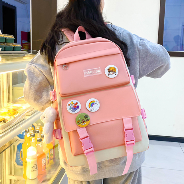 Premium 5-Piece Premium Backpack and Shoulder Bag Set for Women - Large Capacity Travel & College Bags with Cute Bear Pendant