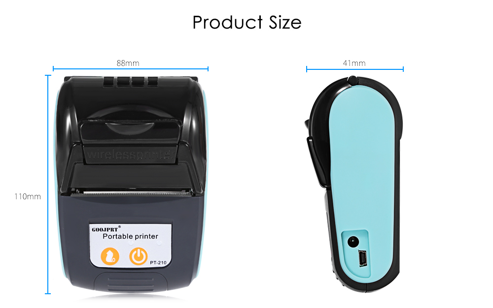 PT-210 Portable Bluetooth Thermal Receipt Printer | 58mm Mini Wireless POS Bill Printer for Android, iOS, and Windows supports USB and Bluetooth, ideal for supermarket and retail store bills/cash memos