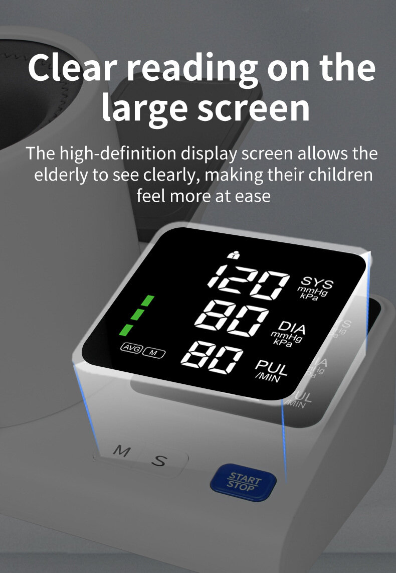 Professional Electronic Digital Blood Pressure Monitor - Hospital-Grade Automatic Arm Type Sphygmomanometer with LCD Display