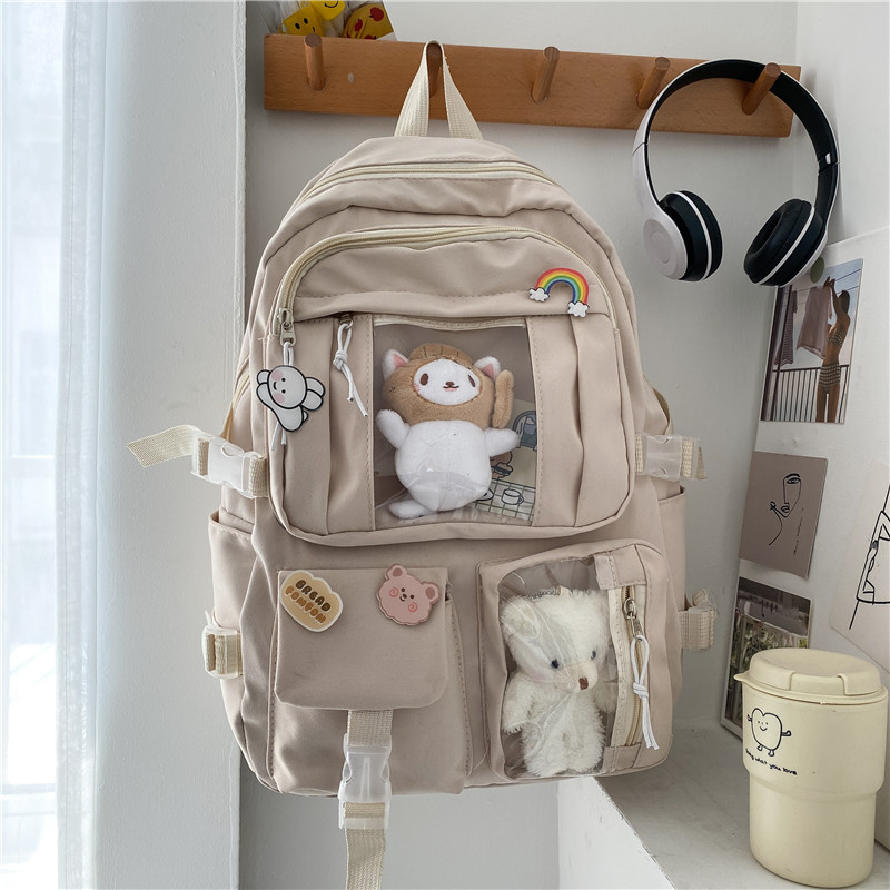 Kawaii Aesthetic Canvas Backpack - Cute School & Travel Book Bag for Teen Girls (Large Capacity)