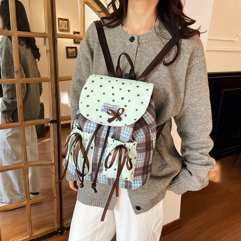 Korean Style Trendy Ins Nylon Breathable Backpack for Women - Large Capacity Plaid school and Travel Bag