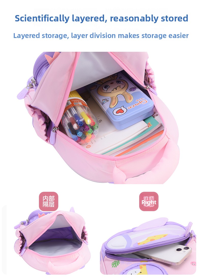 Cute Cartoon Dinosaur Kids School Backpack Waterproof Oxford Cloth Lightweight Baby School Bag for Boys & Girls (3–8 Years)