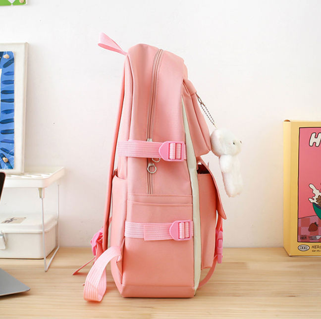 Premium 5-Piece Premium Backpack and Shoulder Bag Set for Women - Large Capacity Travel & College Bags with Cute Bear Pendant