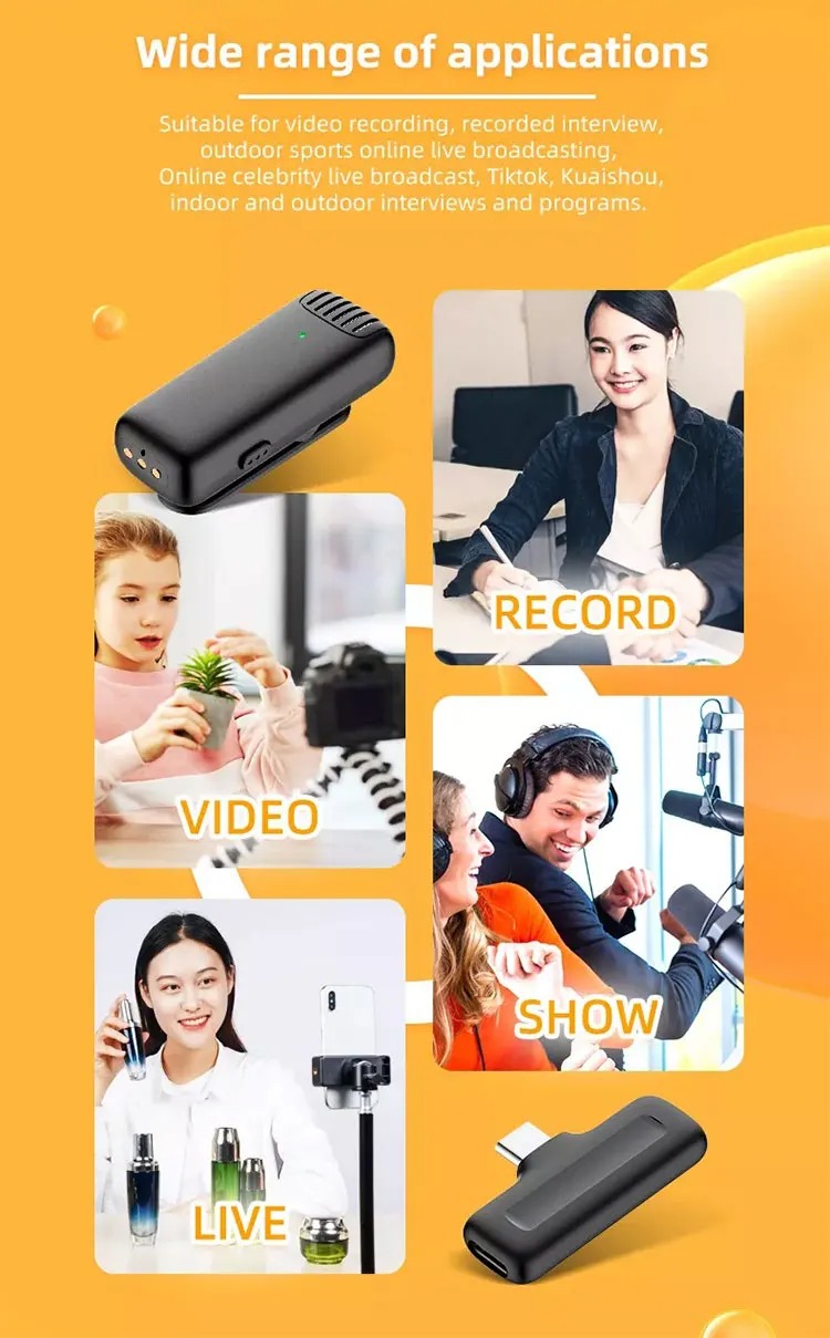 J13 Portable Noise-Canceling Lapel Mic Wireless Dual Microphone With Charging Case For content creators to make live audio videos support android, iphone and windows