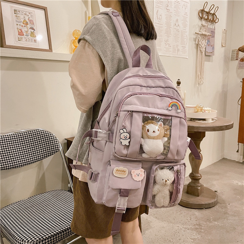 Kawaii Aesthetic Canvas Backpack - Cute School & Travel Book Bag for Teen Girls (Large Capacity)