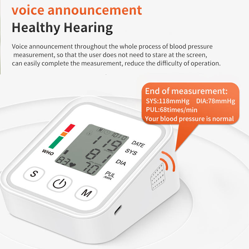 Premium Upper Arm Electronic Blood Pressure Monitor - Automatic Digital Sphygmomanometer with Large LCD Display & Heart Rate Pulse Detection