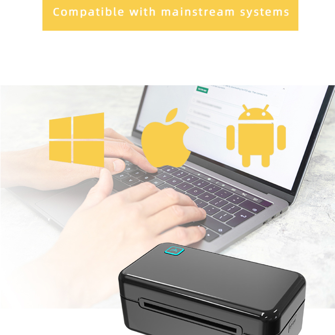 4 Inch Direct Thermal Label Printer | Label Printer for Android, iPhone & Windows, comfortable with Bluetooth and USB | Barcode & Shipping Sticker Printer (203 DPI High Speed)