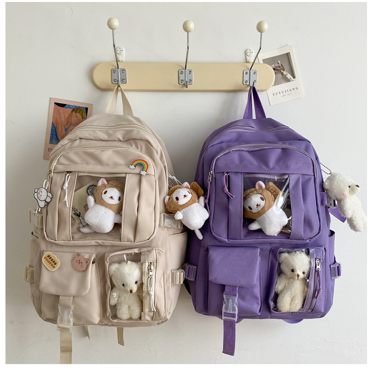 Kawaii Aesthetic Canvas Backpack - Cute School & Travel Book Bag for Teen Girls (Large Capacity)