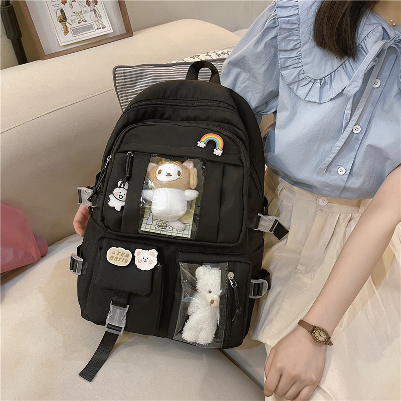 Kawaii Aesthetic Canvas Backpack - Cute School & Travel Book Bag for Teen Girls (Large Capacity)