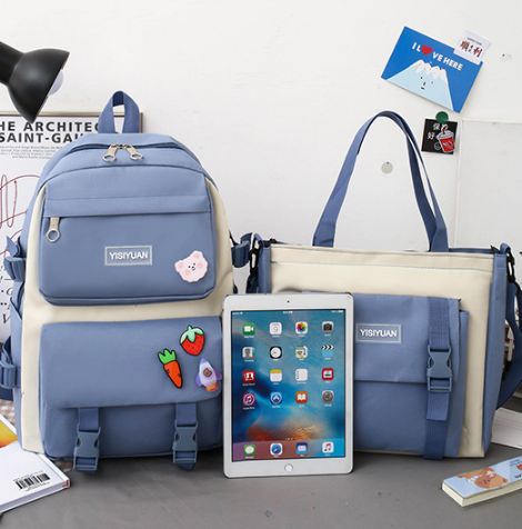 Premium 5-Piece Premium Backpack and Shoulder Bag Set for Women - Large Capacity Travel & College Bags with Cute Bear Pendant