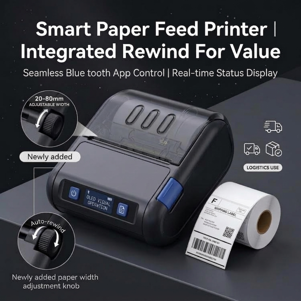 80mm Portable rechargeable Thermal Printer | convenient for label, sticker, and receipt printing | connects via Bluetooth or USB | supports Android, iOS, and Windows