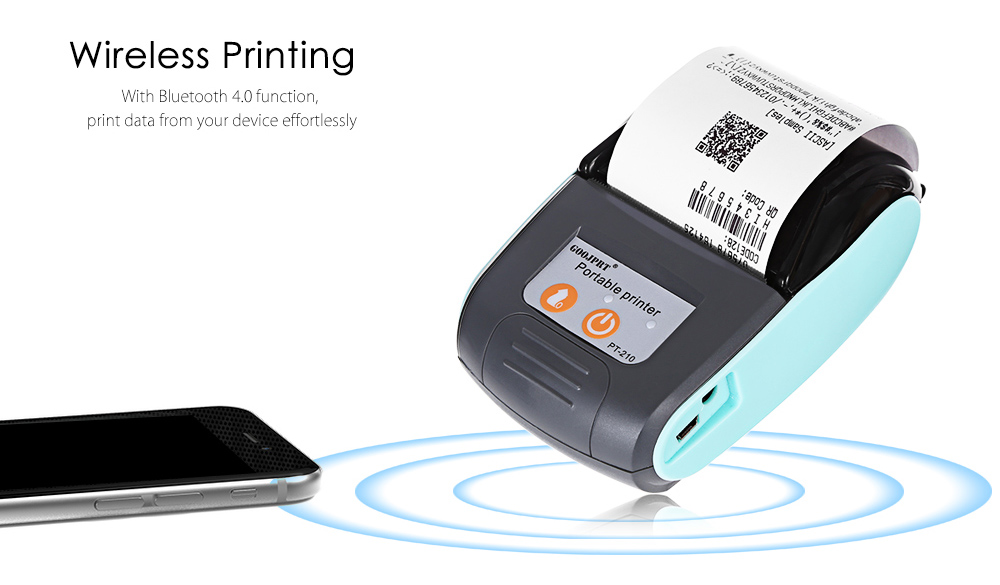 PT-210 Portable Bluetooth Thermal Receipt Printer | 58mm Mini Wireless POS Bill Printer for Android, iOS, and Windows supports USB and Bluetooth, ideal for supermarket and retail store bills/cash memos