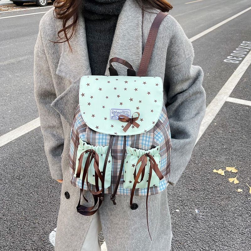 Korean Style Trendy Ins Nylon Breathable Backpack for Women - Large Capacity Plaid school and Travel Bag