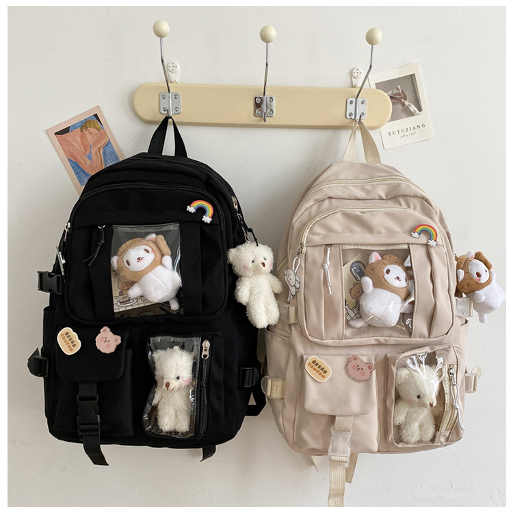 Kawaii Aesthetic Canvas Backpack - Cute School & Travel Book Bag for Teen Girls (Large Capacity)