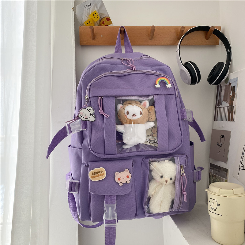 Kawaii Aesthetic Canvas Backpack - Cute School & Travel Book Bag for Teen Girls (Large Capacity)