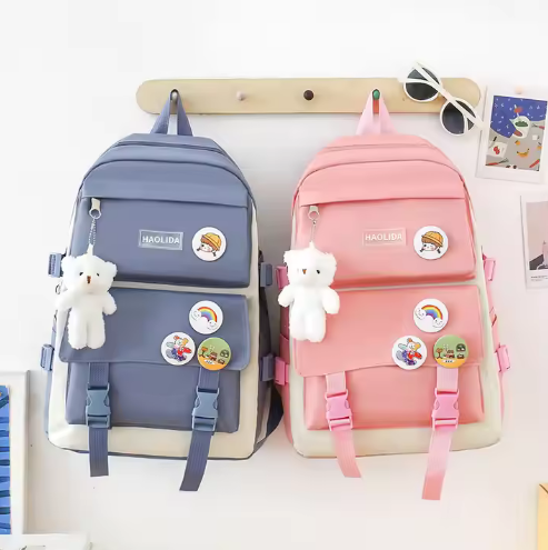 Premium 5-Piece Premium Backpack and Shoulder Bag Set for Women - Large Capacity Travel & College Bags with Cute Bear Pendant