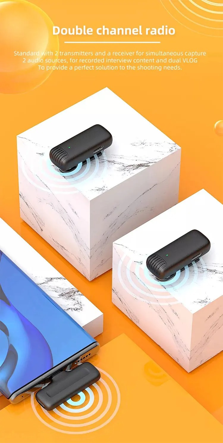 J13 Portable Noise-Canceling Lapel Mic Wireless Dual Microphone With Charging Case For content creators to make live audio videos support android, iphone and windows
