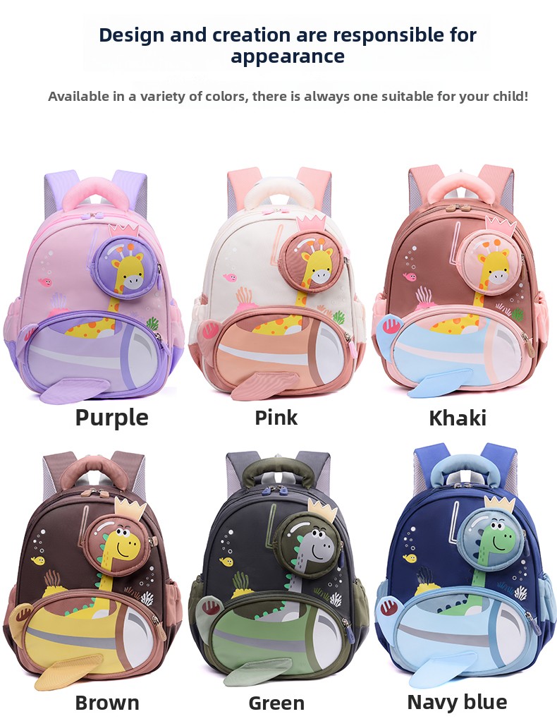 Cute Cartoon Dinosaur Kids School Backpack Waterproof Oxford Cloth Lightweight Baby School Bag for Boys & Girls (3–8 Years)