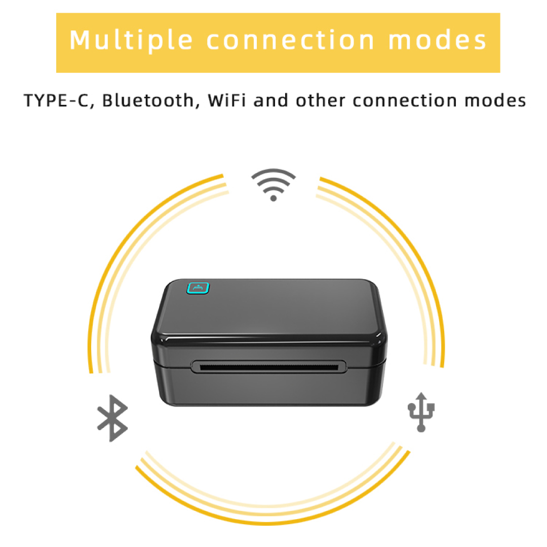 4 Inch Direct Thermal Label Printer | Label Printer for Android, iPhone & Windows, comfortable with Bluetooth and USB | Barcode & Shipping Sticker Printer (203 DPI High Speed)