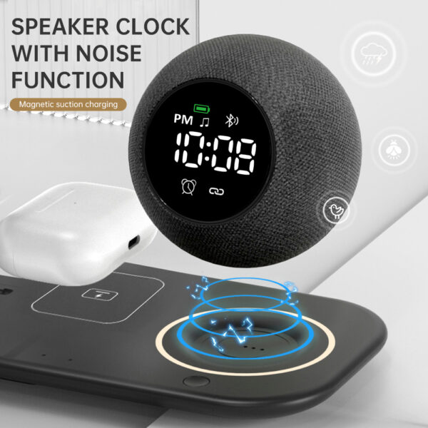 6 in 1 Wireless Charger Speaker Alarm Clock LED Light 15W Qi Fast Desktop Charger for iPhone for IWatch for AirPod - Image 3