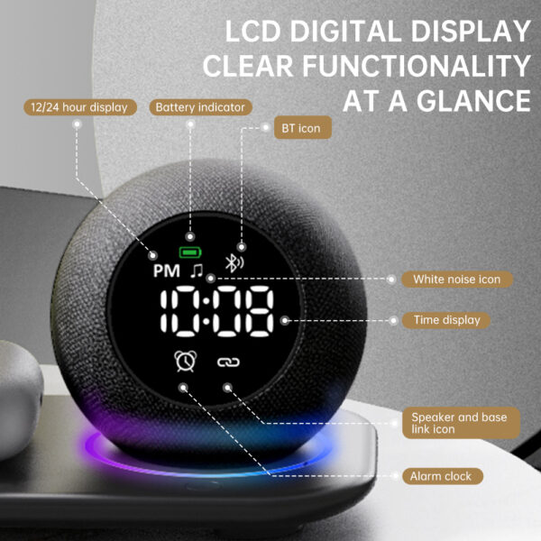 6 in 1 Wireless Charger Speaker Alarm Clock LED Light 15W Qi Fast Desktop Charger for iPhone for IWatch for AirPod - Image 5