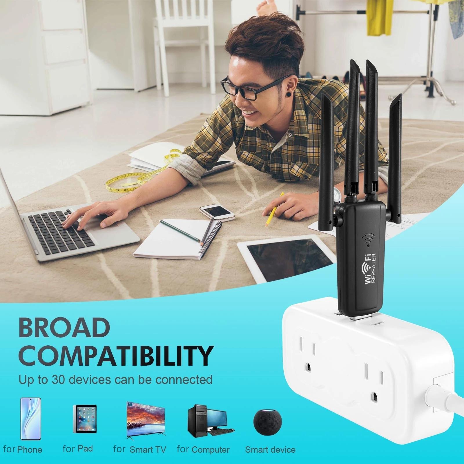 USB Wireless Wi-Fi Repeater WiFi Signal Booster Long Range For Home Network Extension 300Mbps with 4 antenna