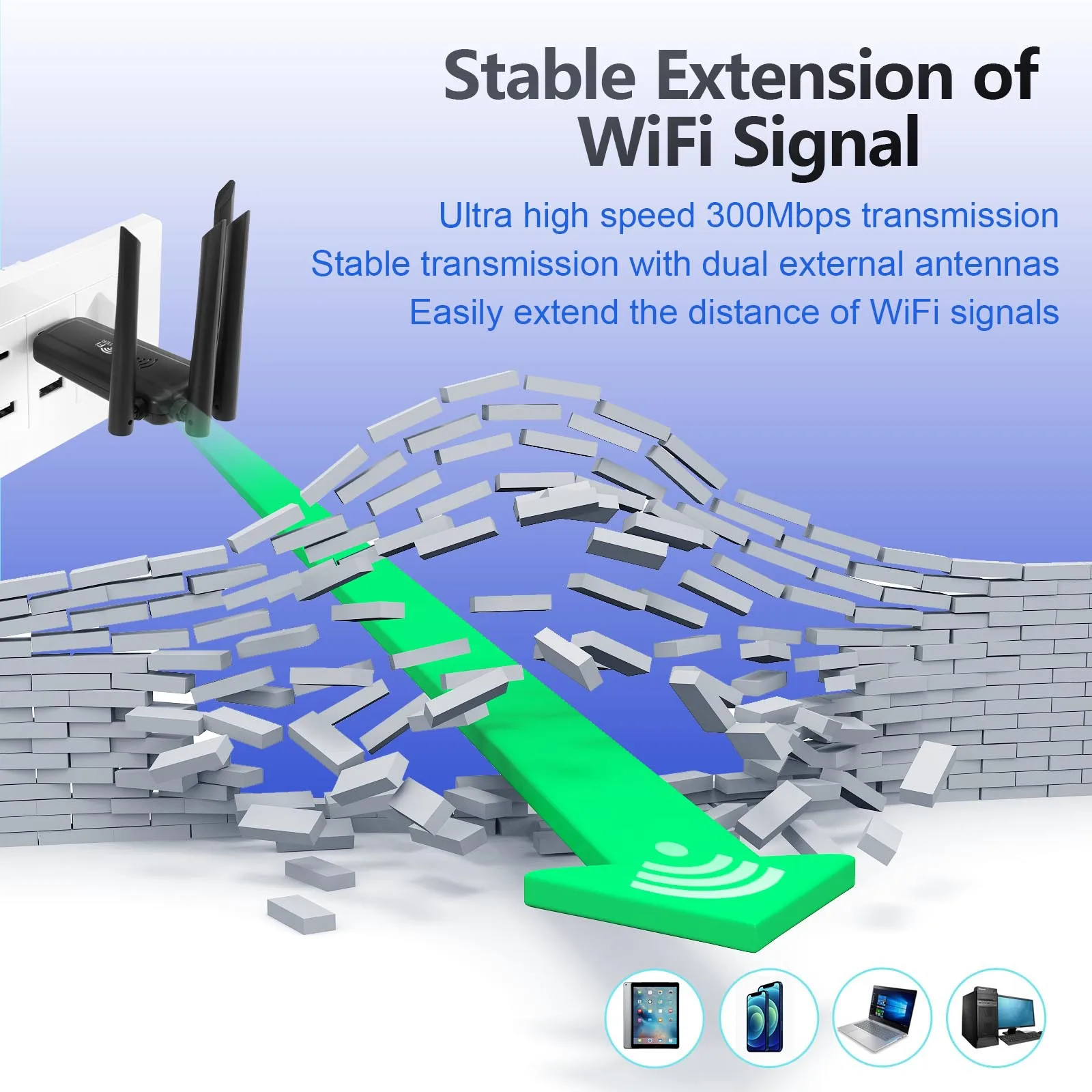 USB Wireless Wi-Fi Repeater WiFi Signal Booster Long Range For Home Network Extension 300Mbps with 4 antenna