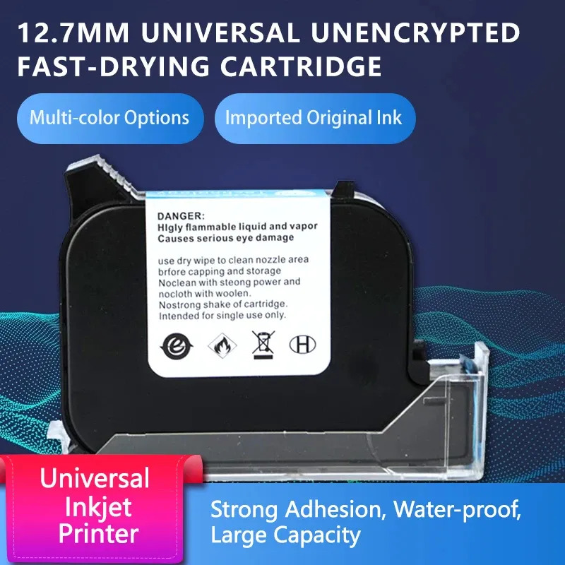 12.7mm High Quality Handheld Inkjet Printer and Date Coding Machine Cartridge Fast Drying Water-proof Solvent Black Ink