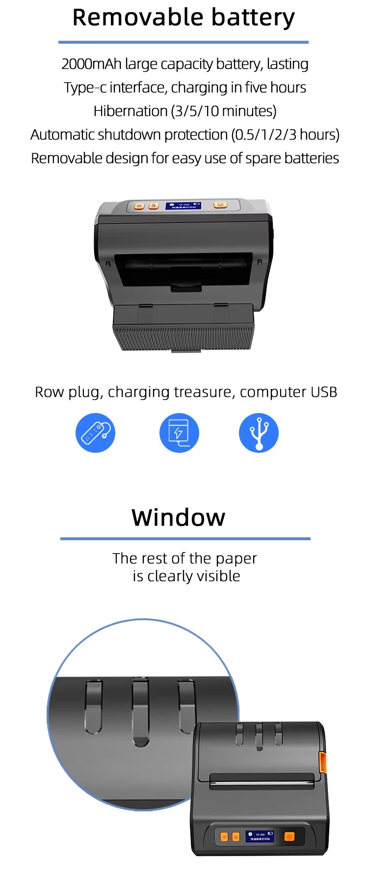 All in one 80mm Portable Bluetooth Thermal Label and Receipt Printer - Wireless Mini Receipt & Barcode Maker for Android and iOS and windows