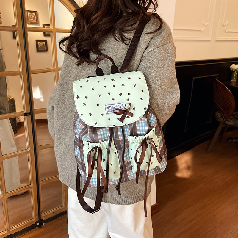 Korean Style Trendy Ins Nylon Breathable Backpack for Women - Large Capacity Plaid school and Travel Bag