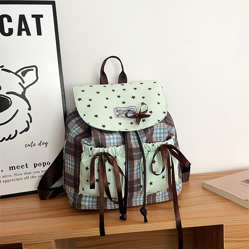 Korean Style Trendy Ins Nylon Breathable Backpack for Women - Large Capacity Plaid school and Travel Bag