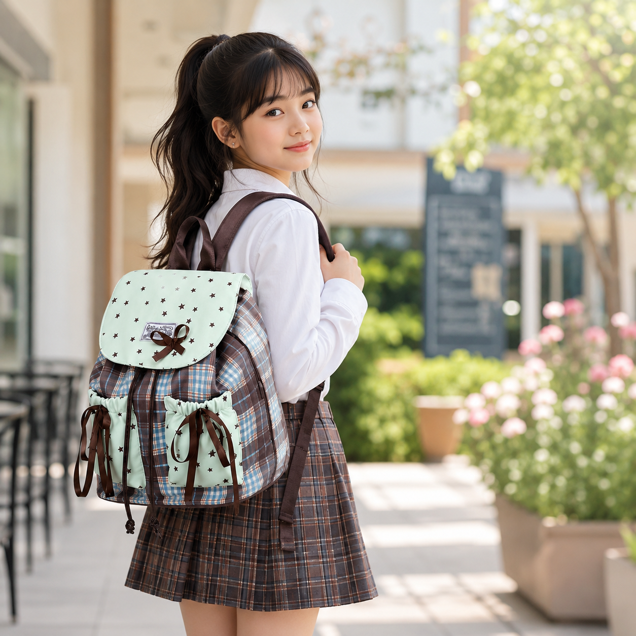 Korean Style Trendy Ins Nylon Breathable Backpack for Women - Large Capacity Plaid school and Travel Bag