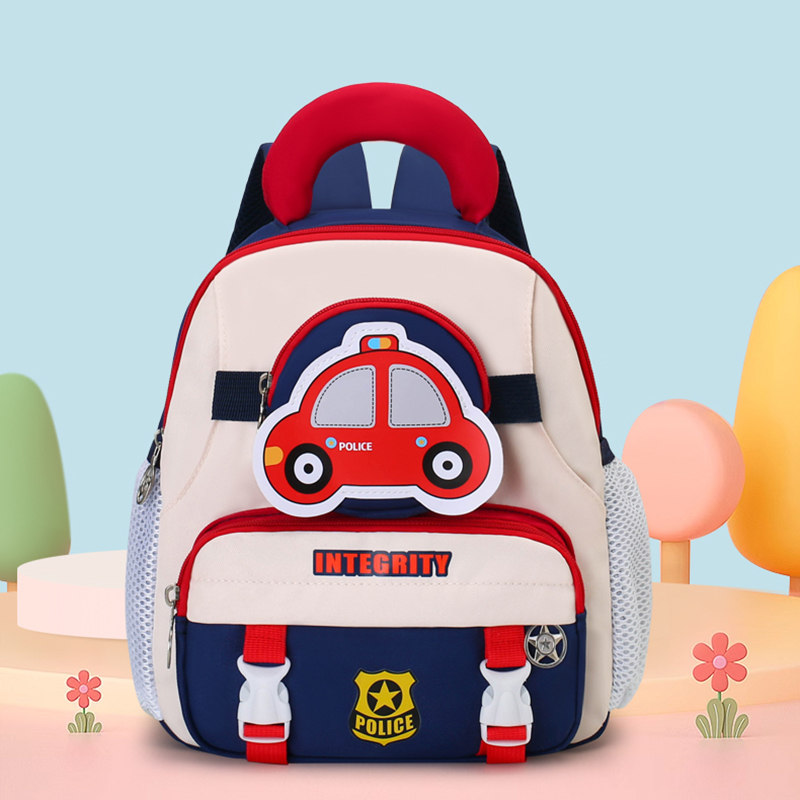 Lightweight Nylon Kids Cartoon Car Backpack – Cute School Bag for Kindergarten & Preschool Children