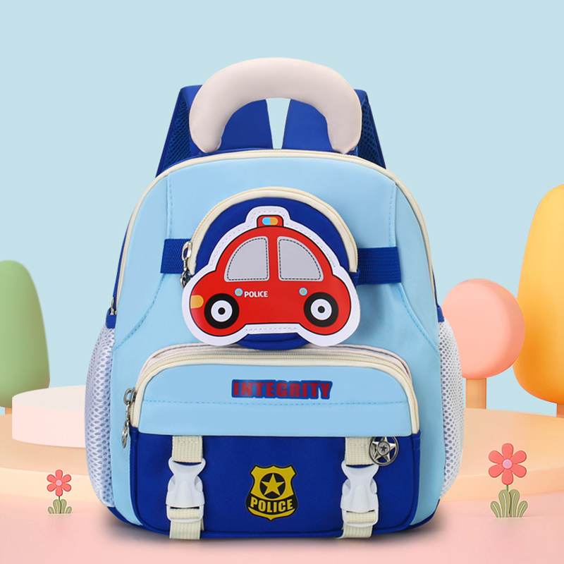Lightweight Nylon Kids Cartoon Car Backpack – Cute School Bag for Kindergarten & Preschool Children